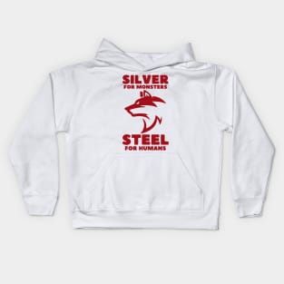 Wolf - Silver for Monsters - Steel for Humans - Red - Fantasy Kids Hoodie